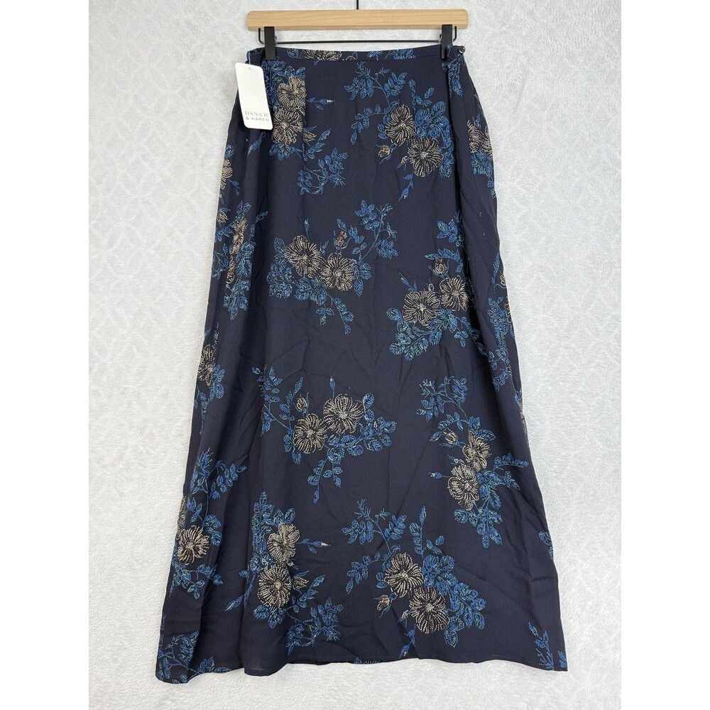 Vtg 100% Silk Maxi Skirt 10 Blue Floral Modest Feminine Romantic Fairy Boho 90s